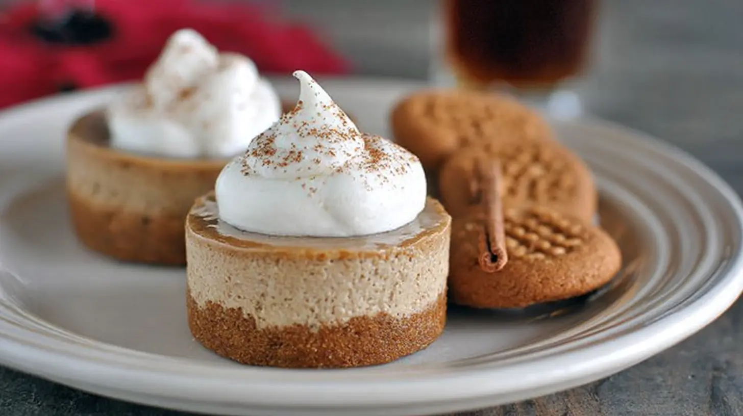 A trio of delicious no-bake gingerbread cheesecake cups presented artfully.
