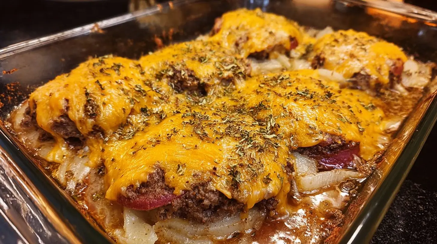 Hearty Amish hamburger steak casserole with potatoes