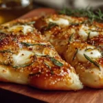 A delicious flatbread pizza topped with sweet heat honey garlic sauce
