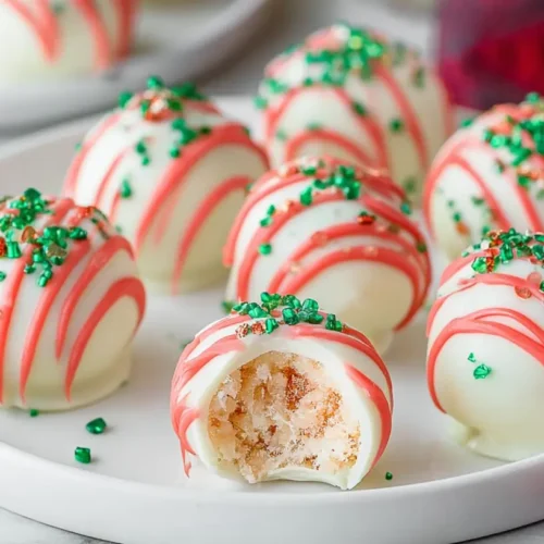 Delicious Little Debbie Christmas Tree Cake Truffles artfully arranged on a festive plate, perhaps ready for a holiday party.