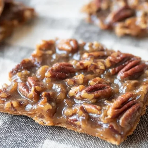 A close-up of delicious pecan bark with chocolate swirls