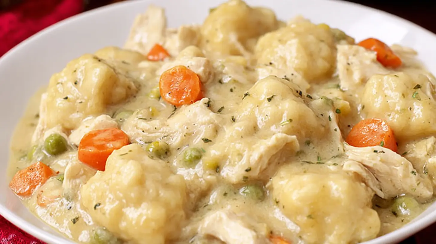 Creamy chicken and dumplings made in a slow cooker