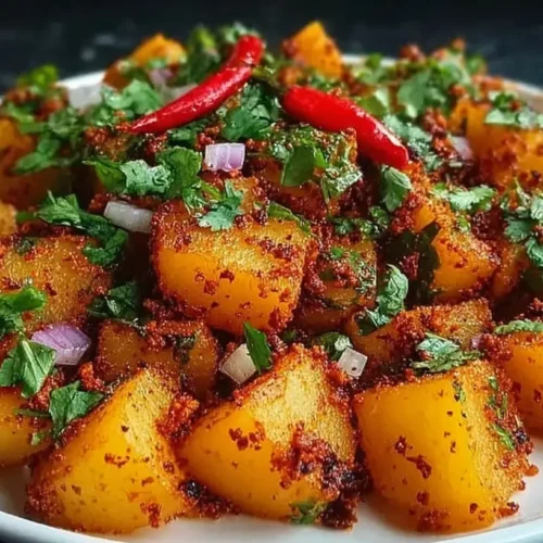 A serving of spicy Mexican-style street potatoes with chili and lime.