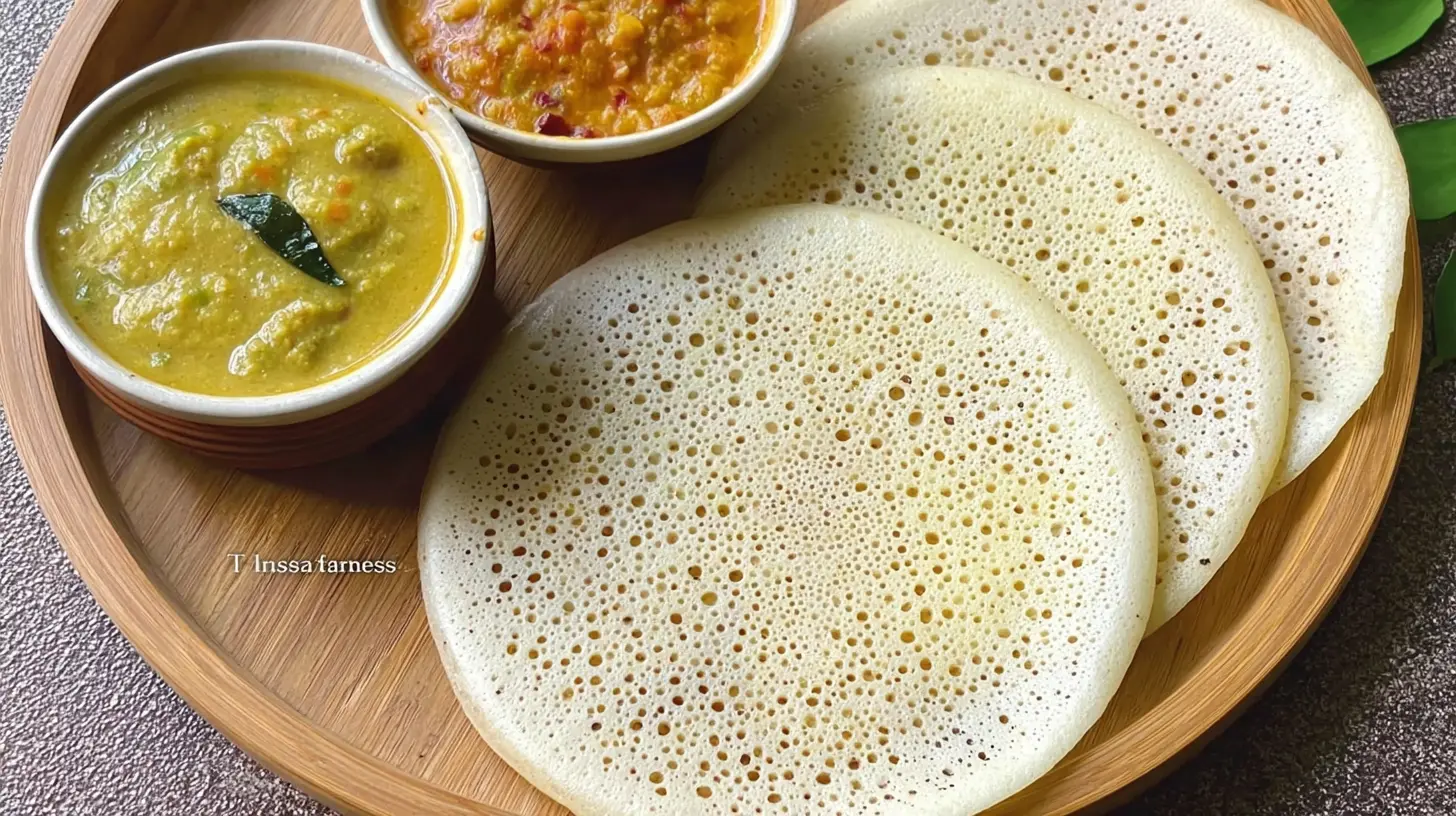 Closeup of a perfectly cooked 2-minute dosa, emphasizing its light and porous texture.