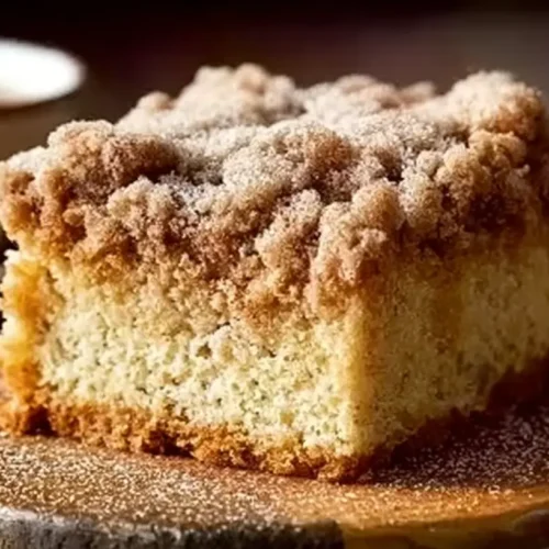 A delicious New York Style Crumb Cake with a generous crumb topping