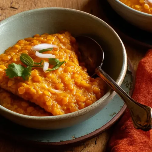 Plated spiced red lentil crepes, also known as Masoor Dal Delight, showcasing their texture.