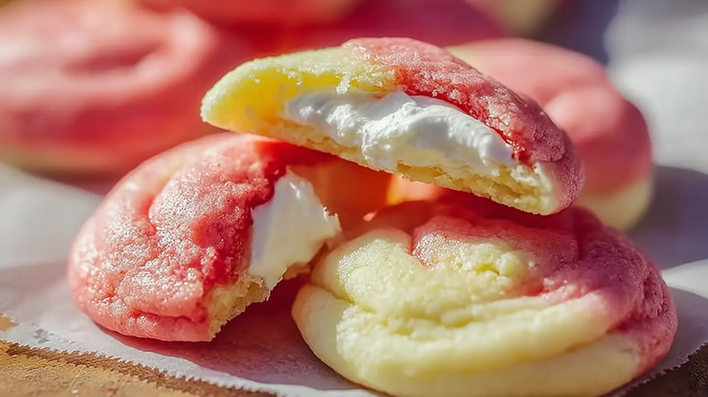A plate of freshly baked strawberry cheesecake cookies.