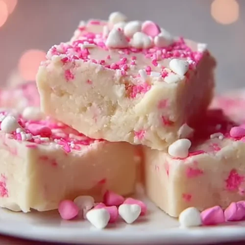 Valentine's Day sugar cookie fudge, featuring festive colors and patterns