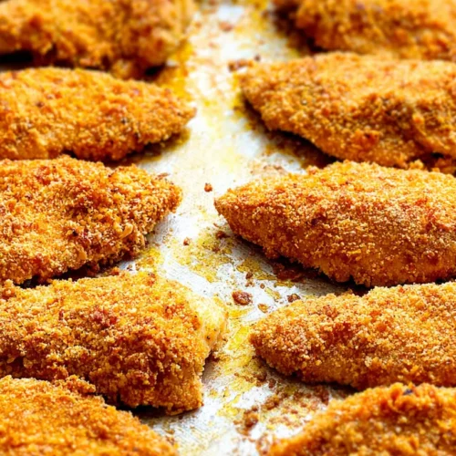 A plate showcasing a crispy oven-baked chicken dinner with golden-brown skin.