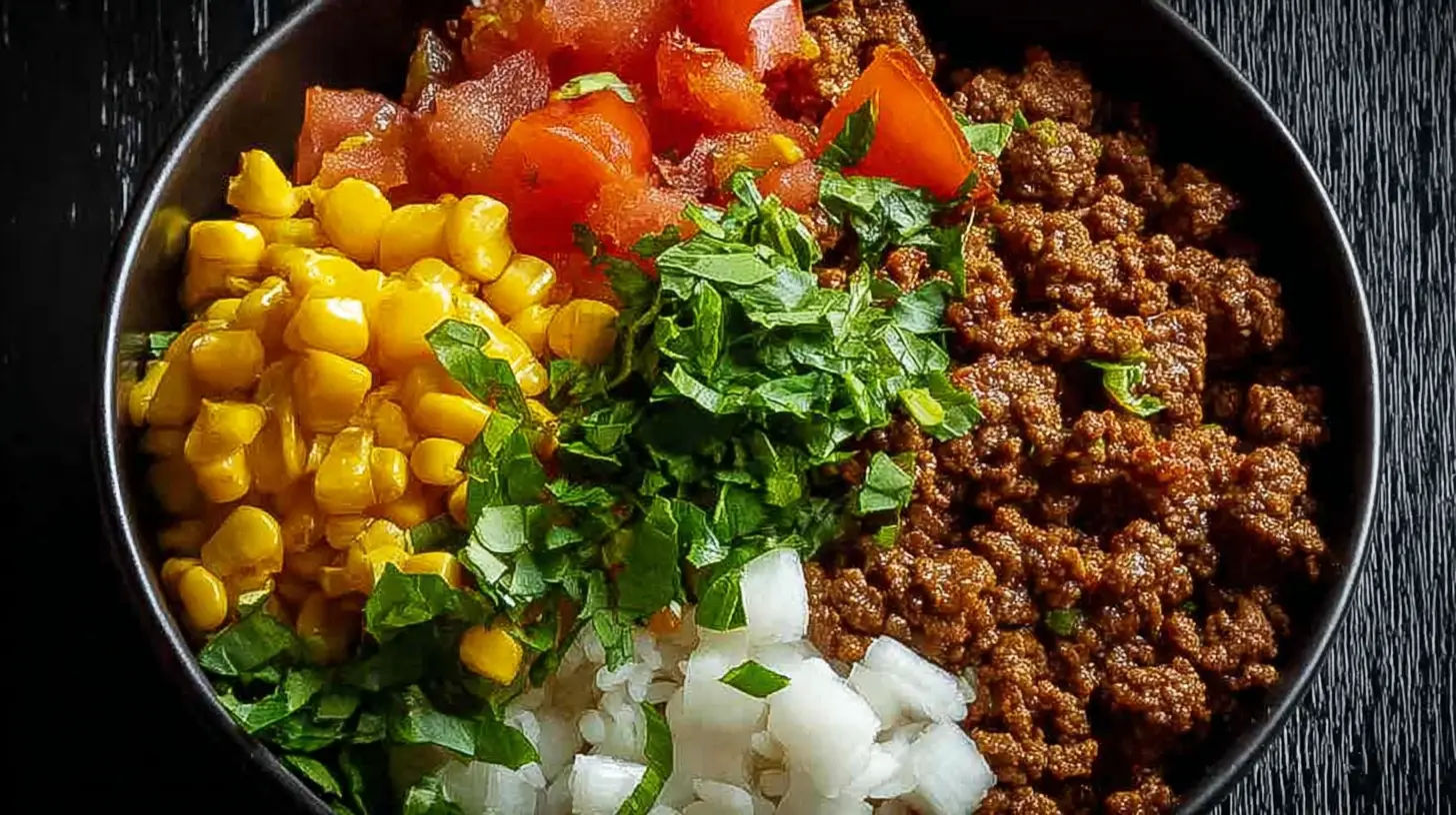 An affordable ground beef dinner bowl featuring lean ground beef and fresh ingredients