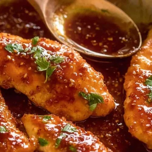 A plate of easy honey garlic chicken dinner, garnished and ready to serve.