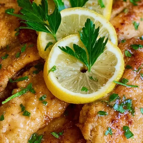 An easy lemon chicken dinner recipe with golden-brown chicken and fresh lemon slices.