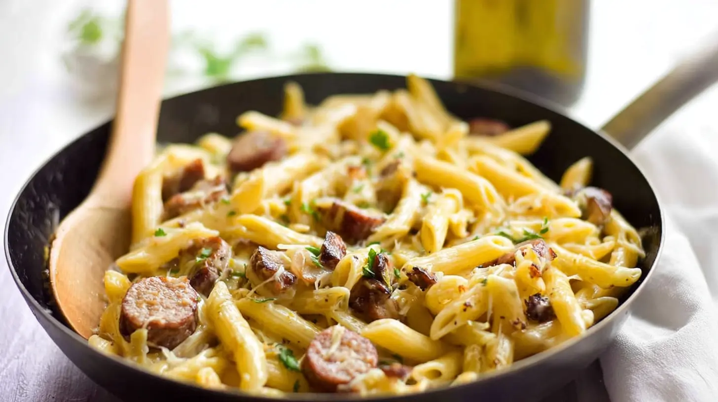 Hearty sausage and pasta skillet meal, ready in minutes.