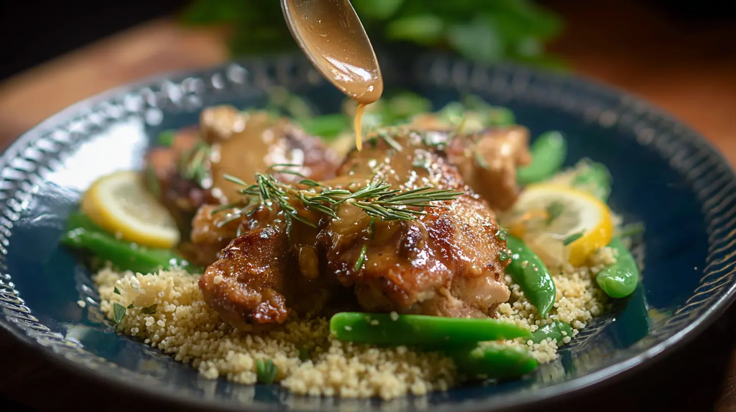 Deliciously prepared Spring Lemon Chicken with seasonal vegetables.