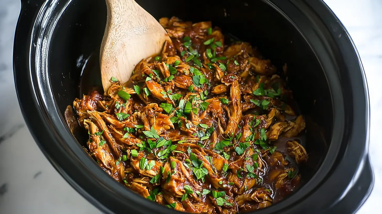 Healthy slow cooker chicken stew with vegetables, fresh from the pot.