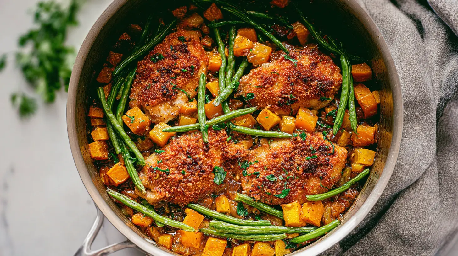 Roasted chicken and butternut squash seasoned for a fall dinner.