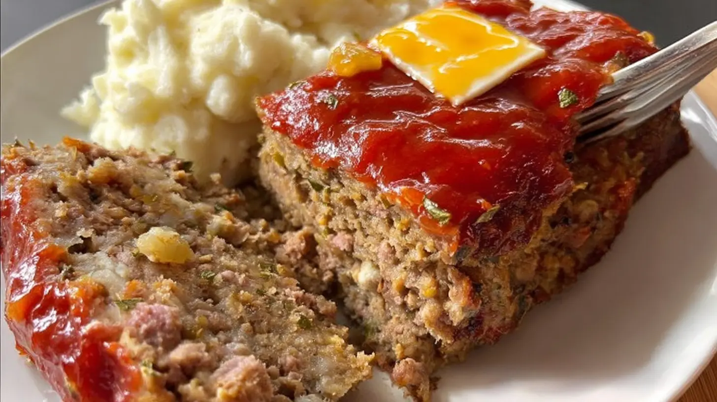 Delicious homemade family favorite meatloaf, glazed and ready to enjoy.