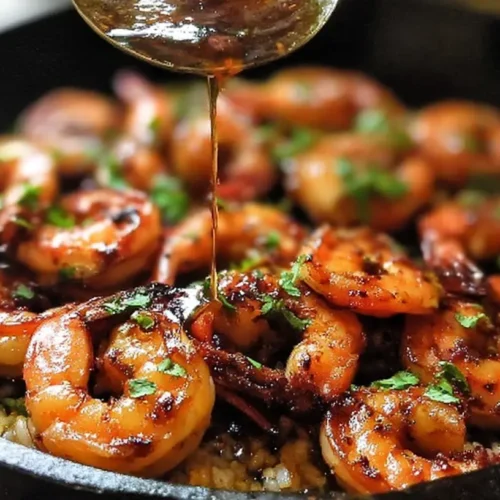 A vibrant Cast Iron Shrimp Skillet filled with perfectly cooked shrimp and spices.