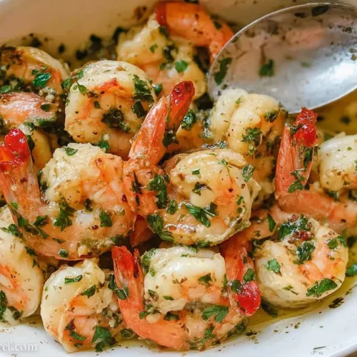 A classic shrimp dinner skillet, perfectly cooked and ready to serve.