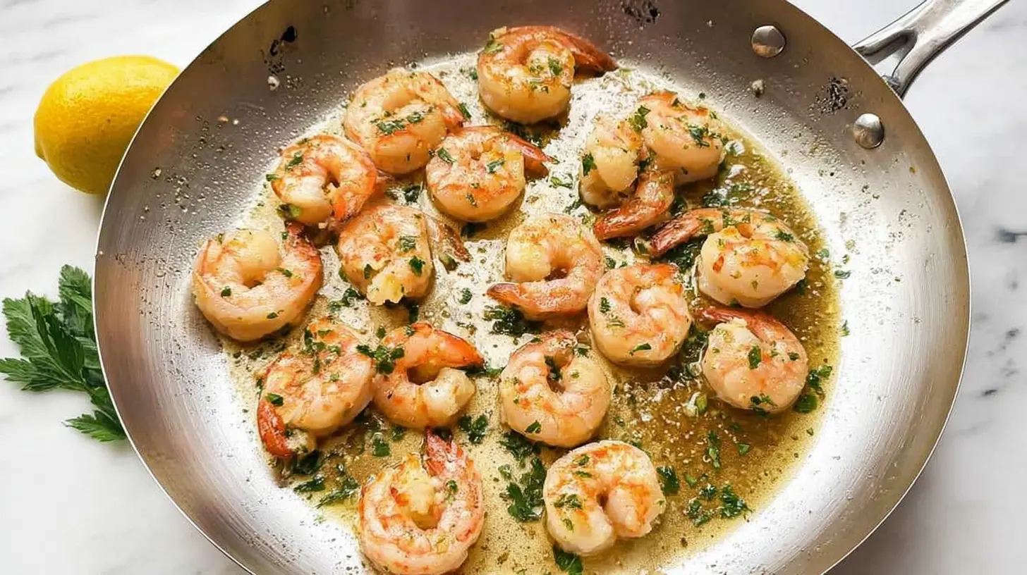 Delicious quick butter garlic shrimp ready to serve.
