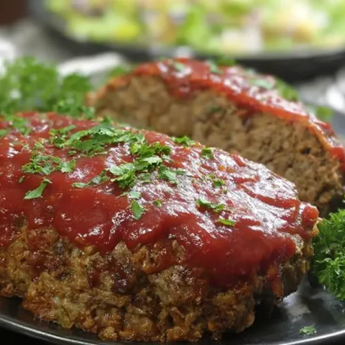 A hot, freshly baked easy meatloaf ready for busy nights.