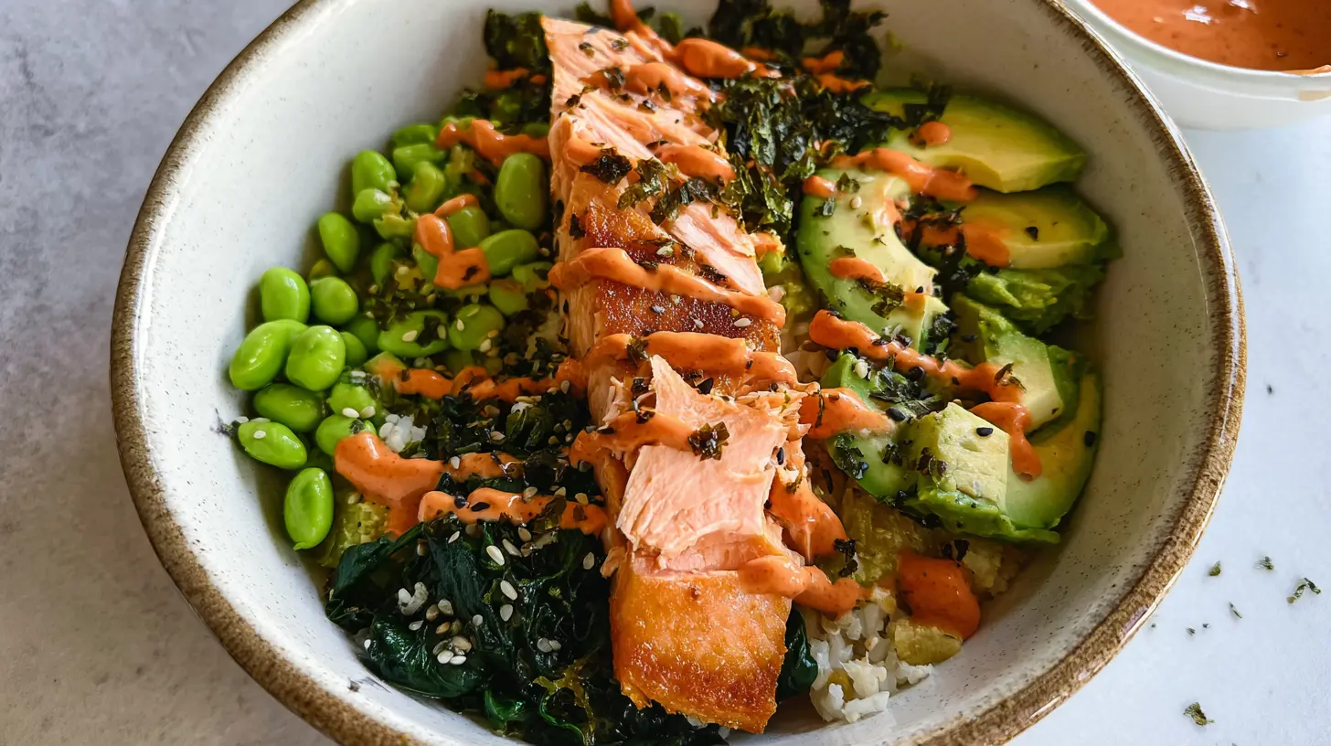 Delicious easy salmon bowl recipe prepared in minutes.