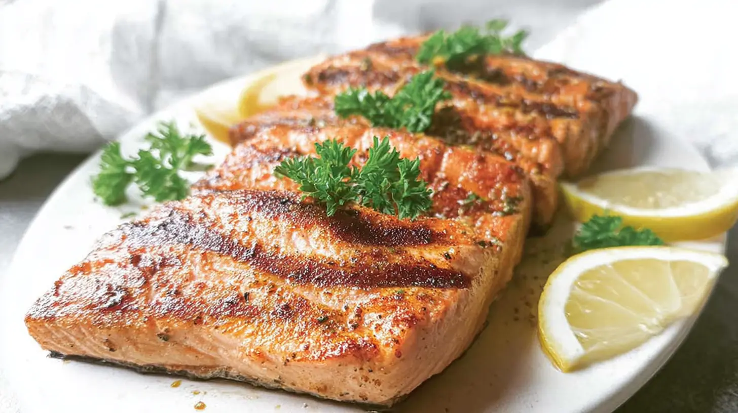 Deliciously prepared simple grilled salmon seasoned to perfection.