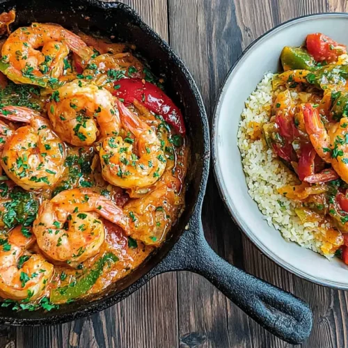 A bowl of easy shrimp comfort meal, steaming invitingly