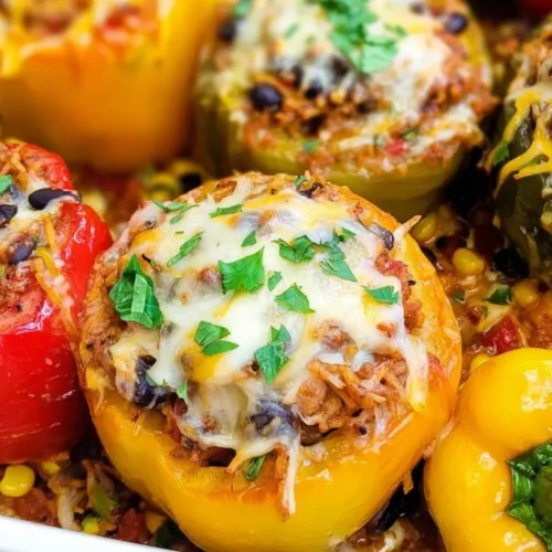 A serving of healthy stuffed bell peppers on a plate, ready to eat