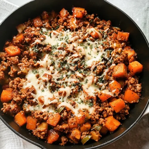 A full one-pan ground turkey dinner with vegetables