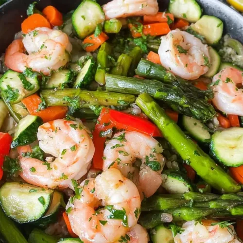 A plate featuring shrimp with steamed vegetables, perfect for a healthy meal.
