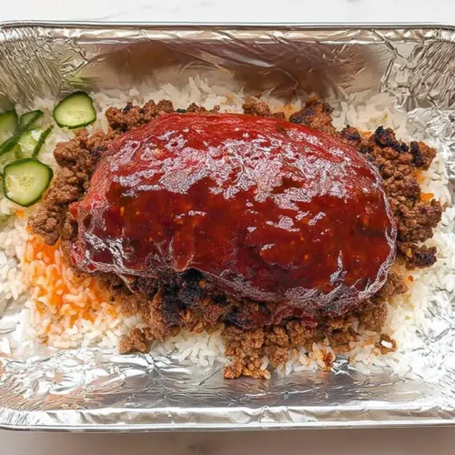 A simple ground turkey and rice bowl with vegetables.