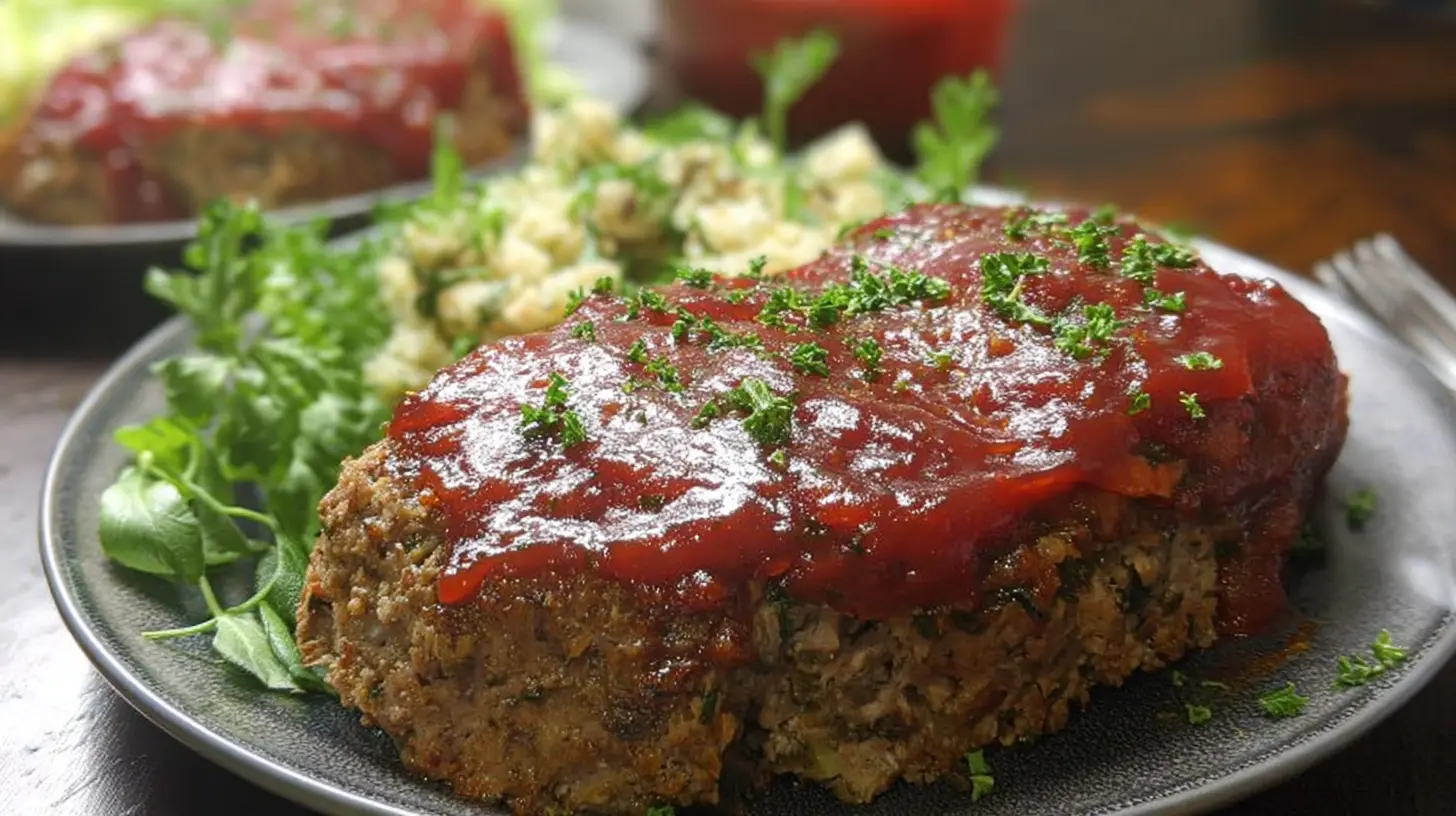 A steaming easy meatloaf, perfect for a quick family dinner.