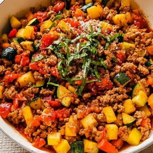 A serving of seasoned ground turkey with a side of colorful steamed vegetables.