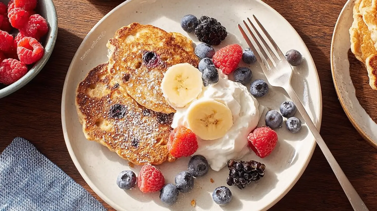 A collection of simple breakfast ideas, including oatmeal, eggs, and coffee.