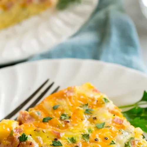 A freshly baked balanced breakfast casserole, golden brown and bubbly.
