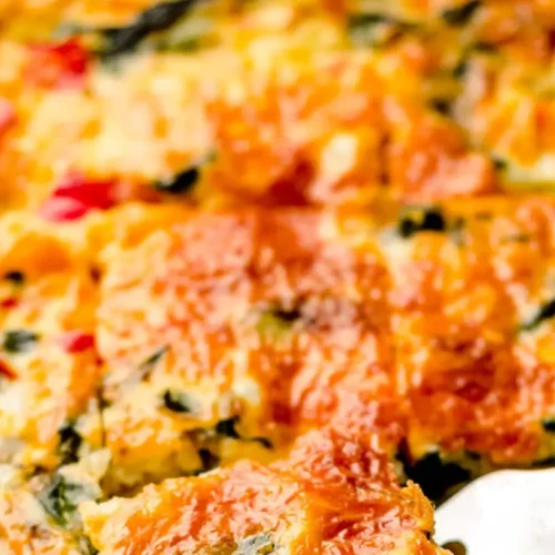 A beginner-friendly breakfast casserole, golden brown and freshly baked.