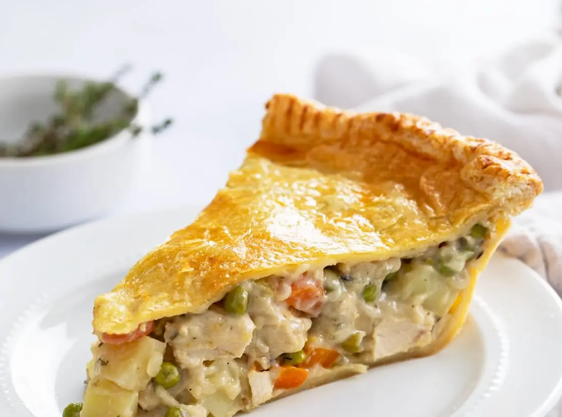 Golden-crusted chicken pot pie fresh from the oven