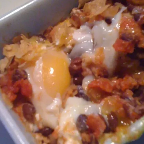 A hot and easy sausage breakfast casserole baked to golden perfection in a dish.