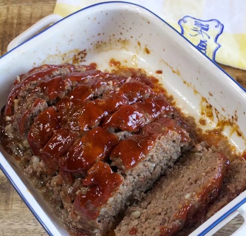 A delicious meatloaf with a rich brown sugar glaze coating the top
