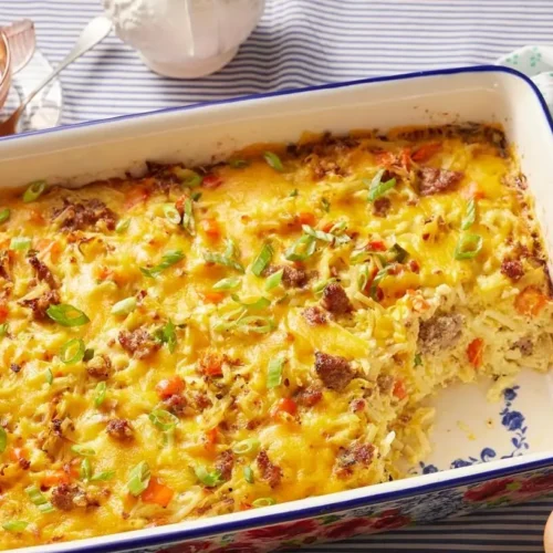 A delicious prep-ahead breakfast casserole, ready for mornings