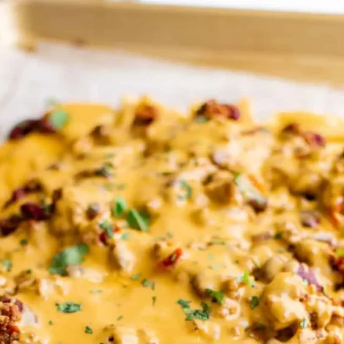 A generous serving of crispy french fries generously topped with savory chili and melted cheese